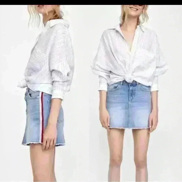 Zara Side Stripe Denim Mini Skirt  XS - Picture 1 of 3